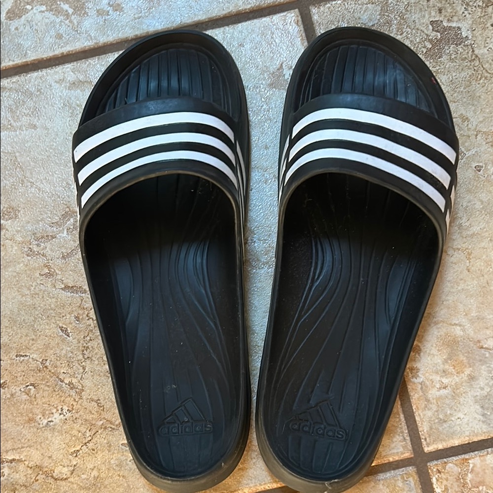 Adidas Black and White Slide Sandals
